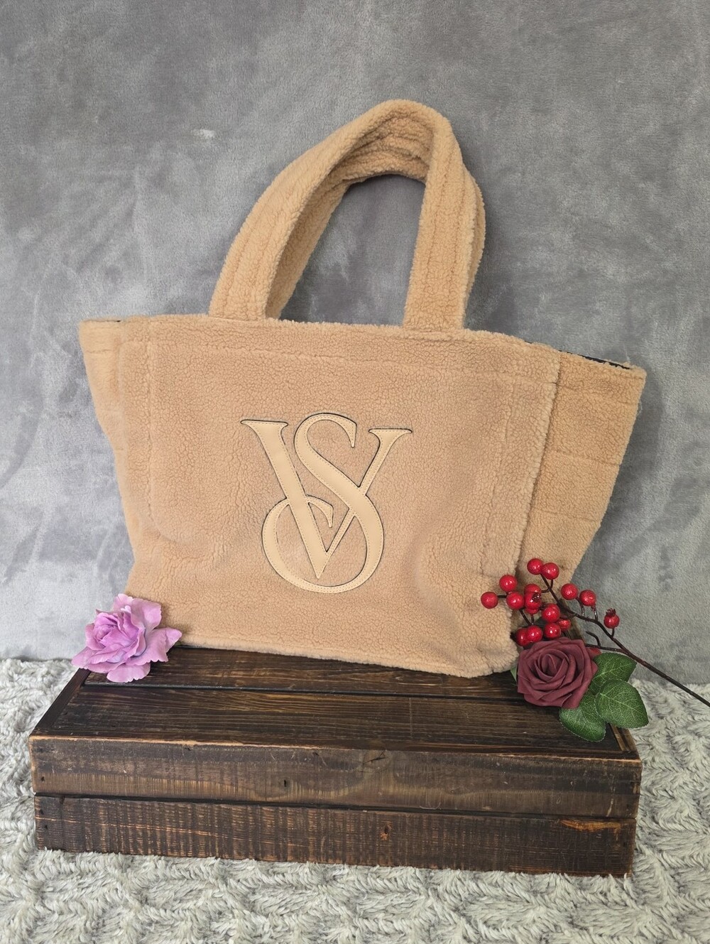 Victoria's Secret Large & Roomy Plush Fleece Tote Bag Dusty Pink